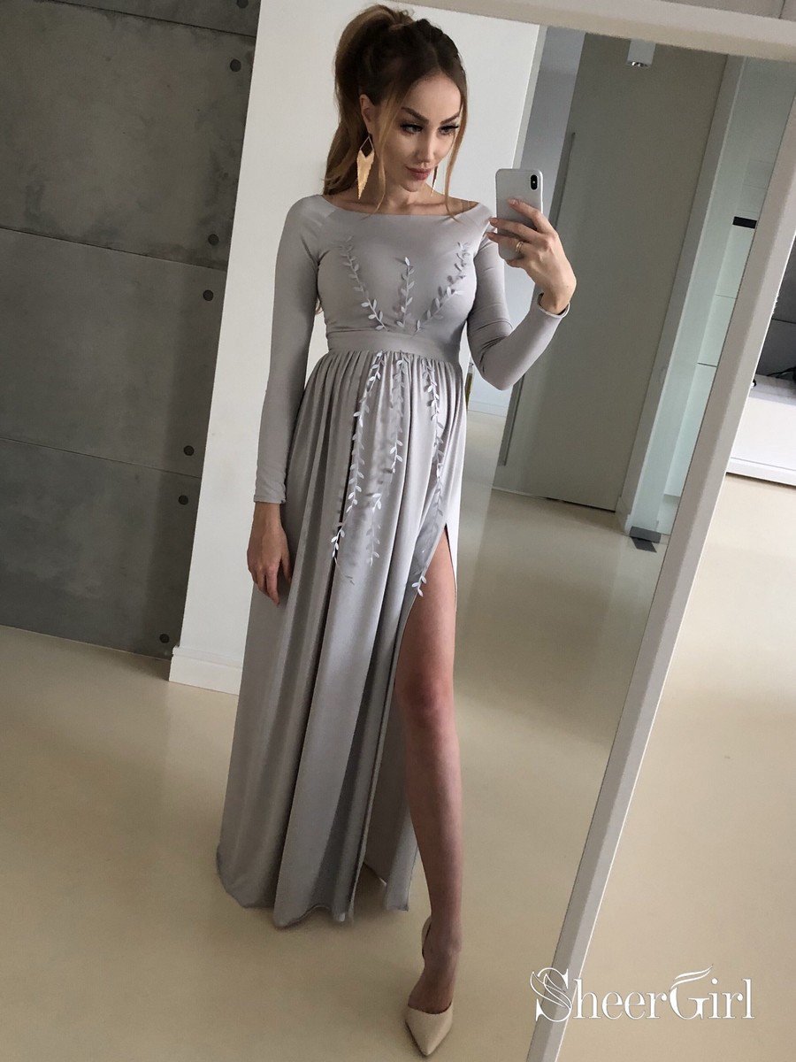 long sleeve silver dress